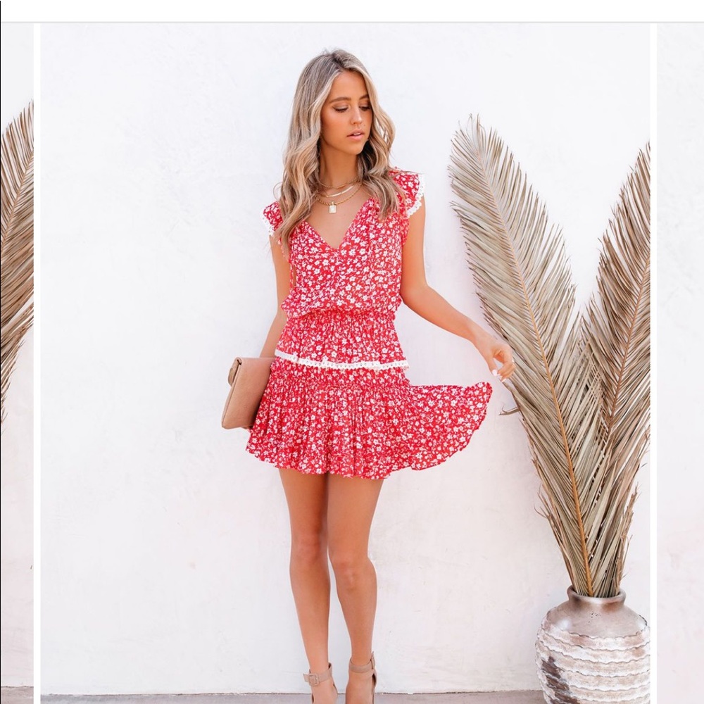 VICI MOOD FOR DANCE FLORAL SWISS DOT RUFFLE DRESS